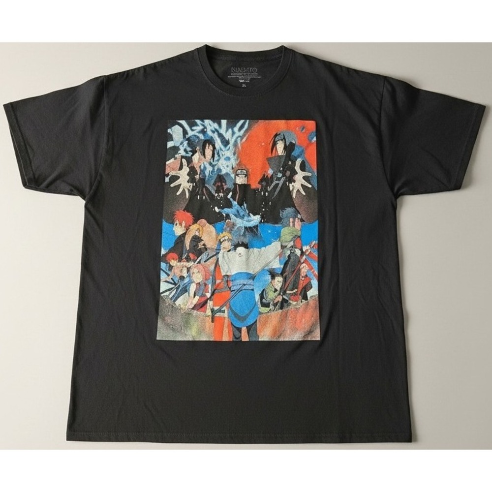 Naruto 20th Anniversary 2002 Black Graphic T Shirt XL Anime Manga Short Sleeve